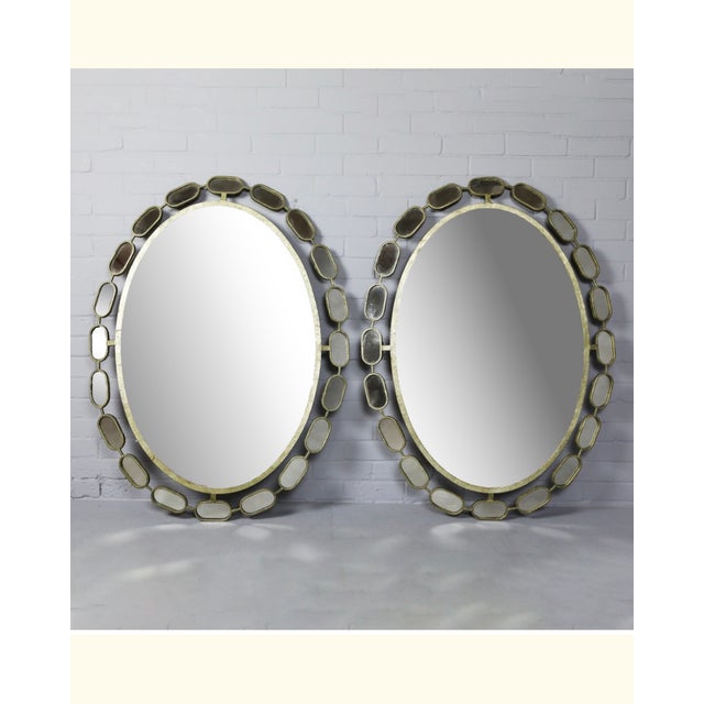 Large Mid-Century Modern Metal Ornate Oval Mirrors, 1980s, Set of 2 For Sale - Image 6 of 6