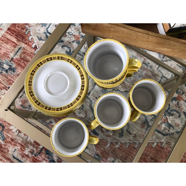 Ceramic Vintage Mikasa Painted Sands ‘Commanche’ Coffee Cup & Saucer Set with Retro Mid-Century Modern Yellow & Brown Geometric Design- 12 Pieces For Sale - Image 7 of 8