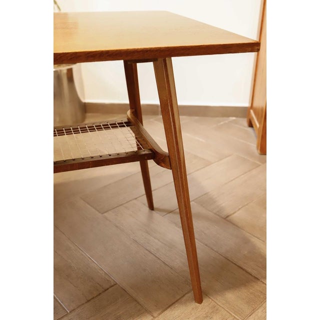 Brussels Style Table with Woven Shelf by Jindrich Halabala for Drevopodnik Holesov, 1960s For Sale - Image 4 of 10