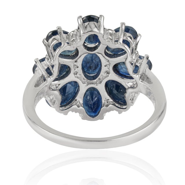 Not Yet Made - Made To Order Midnight 5.06 Ct Blue Sapphire & Diamond Floral Cluster Cocktail Ring, Size 7 For Sale - Image 5 of 12