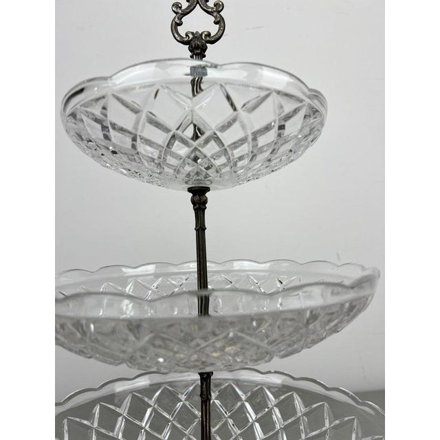 Gold Vintage French Crystal Cut 3-Tier Serving Cake Stand For Sale - Image 8 of 14