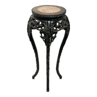 Antique Asian Plant Stand Table With Marble Top For Sale