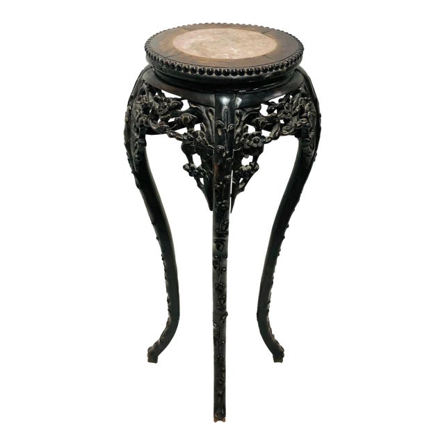 Antique Asian Plant Stand Table With Marble Top For Sale