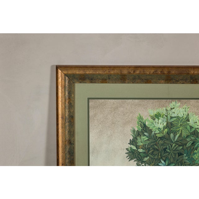 Midcentury Japanese Minimalist Botanical Print in Custom Gold Frame under Glass For Sale - Image 11 of 12