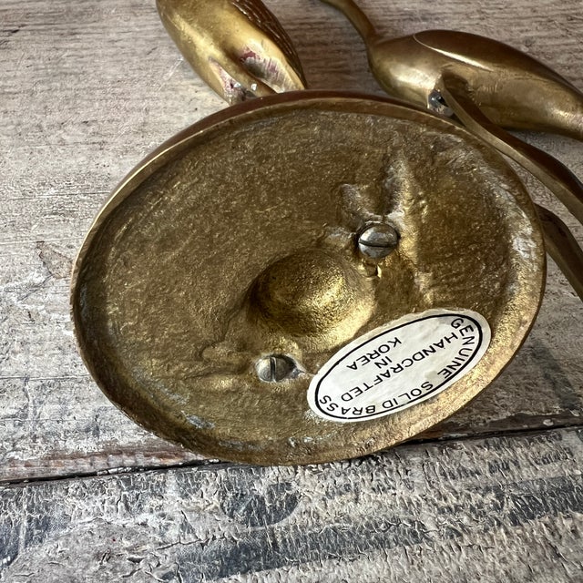 Vintage Brass Crane Bird Statues Elegant Mid Century Decorative Sculpture Pair For Sale - Image 13 of 14