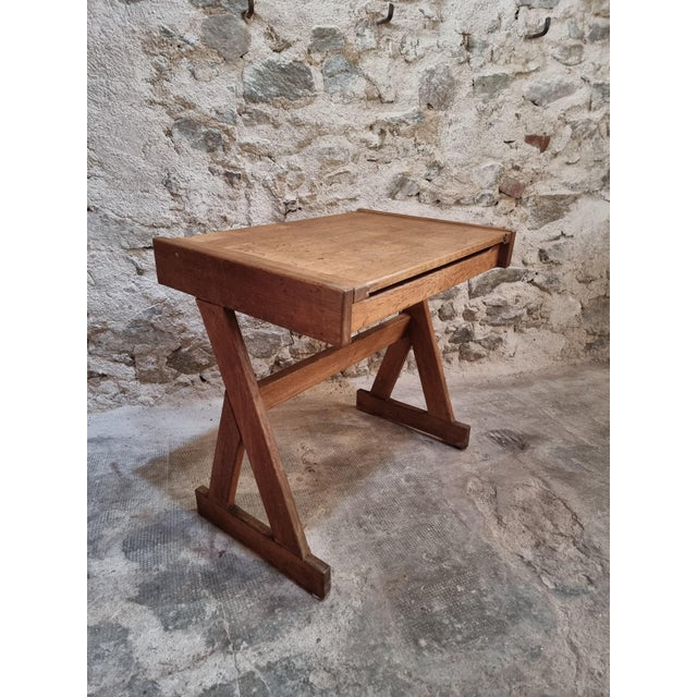Vintage French Oak School Desk with Hinged Top, 1960s For Sale - Image 16 of 17