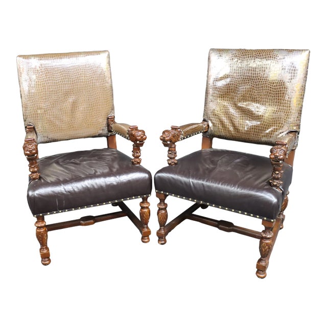 Michael Thomas Lion-Head Throne Chairs/Pair For Sale