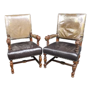 Michael Thomas Lion-Head Throne Chairs/Pair