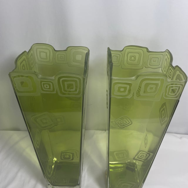 Pair of French glass with modern decor on a border . Circa : 1980 Origin: France