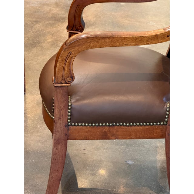 Chocolate Pair of 19th Century French Fauteuils With Leather Upholstery For Sale - Image 8 of 10