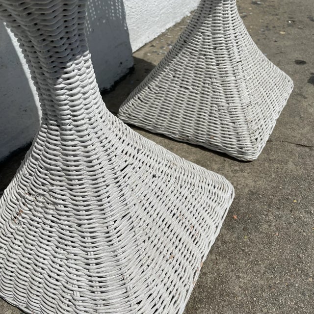 1970's Boho Wicker Standing Planters - A Pair For Sale - Image 4 of 8
