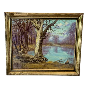 1930s Landscape Painting, Illinois, Framed