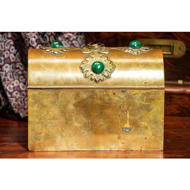 Stunning Cabochon Gemstone Antique Victorian Domed Brass Metal Desk Casket Box Home Decor For Sale - Image 11 of 14