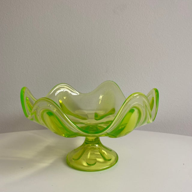 Vintage Viking Art Glass Green Compote Bowl Chairish