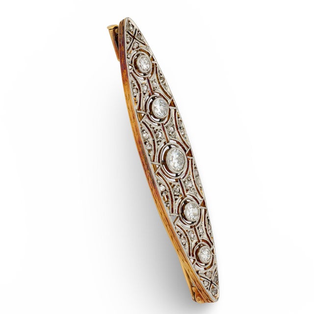 1910s Edwardian Diamond 18k Yellow Gold Brooch For Sale - Image 4 of 6