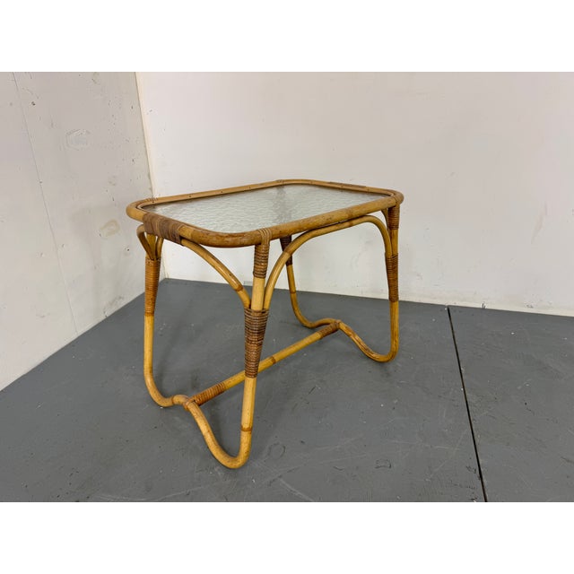 Vintage Bohémien Rattan Bamboo and Glass Side Table from Rohé Noordwolde, 1950s For Sale - Image 9 of 10