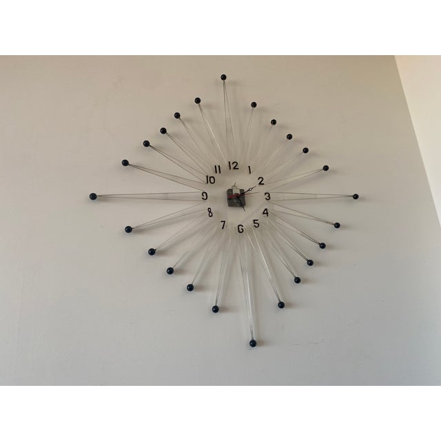 Large Vintage Lucite Starburst Wall Clock For Sale In San Francisco - Image 6 of 16