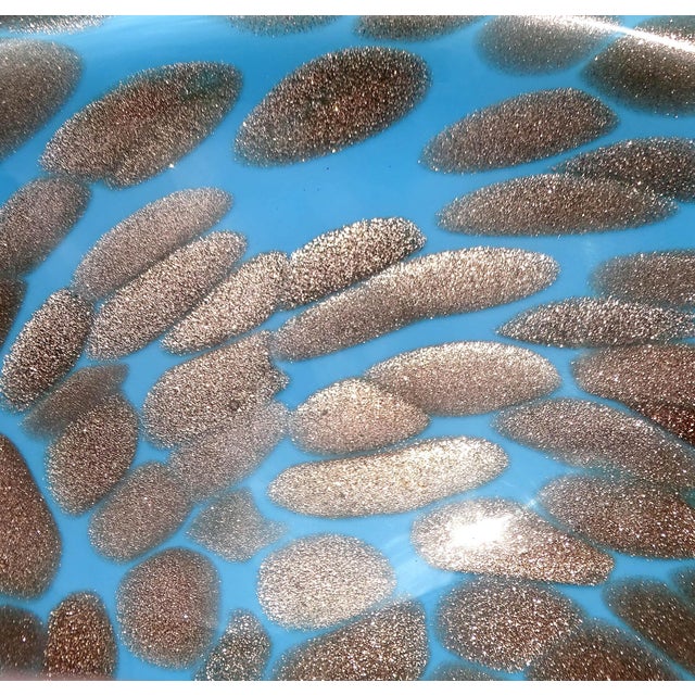 Mid-Century Modern Vintage Murano Sky Blue Copper Aventurine Flecks Spots Italian Art Glass Decorative Bowl Ashtray Dish For Sale - Image 3 of 7