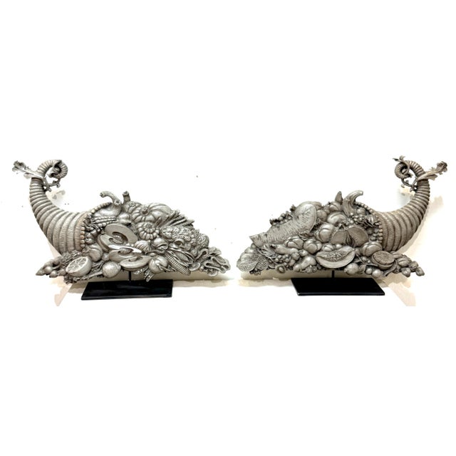 Pair of Continental Carved and Polychromed Wooden Cornucopias, 19th Century For Sale - Image 4 of 18