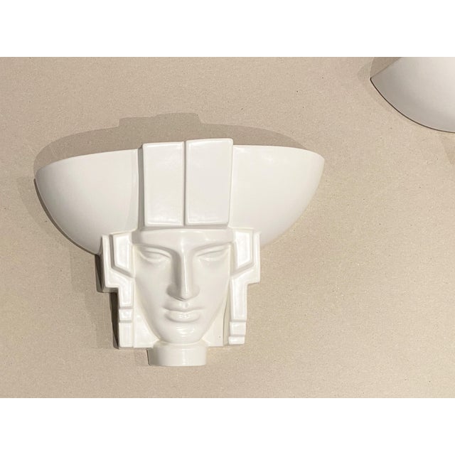 Art Deco Egyptian Pharaoh Face Sconce by Saint Clément Ceramic, France, 1960s, Set of 2 For Sale - Image 10 of 15