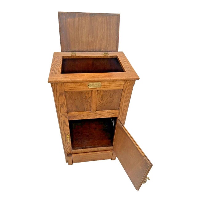 Vintage Retro, White Clad Cabinet with Top and Bottom Storage areas, Ice Box style, Solid Oak, Made by Simmons Hardware...