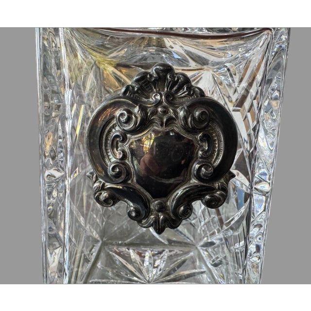 Mid 20th Century Vintage Atlantis Crystal Liquor Whiskey Pattern Glass Decanter With Silverplate Crest For Sale - Image 5 of 8