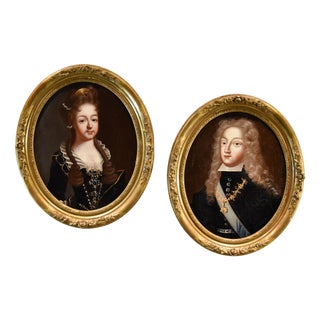 Circle of Pierre Gobert, Portraits Philip V King of Spain & Luisa Savoy Gobert, 1720, Oil on Canvases, Framed, Set of 2 For Sale