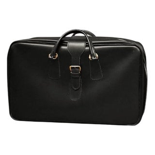 Vintage Suitcase in Genuine Black Leather, 1950s For Sale