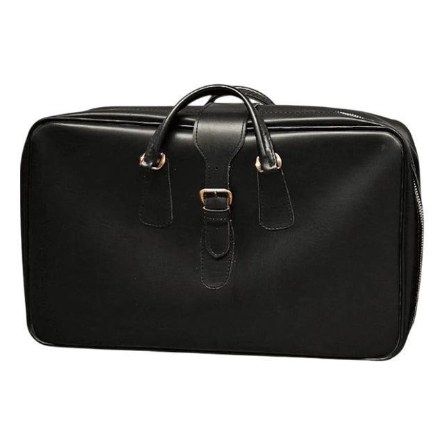 Vintage Suitcase in Genuine Black Leather, 1950s For Sale