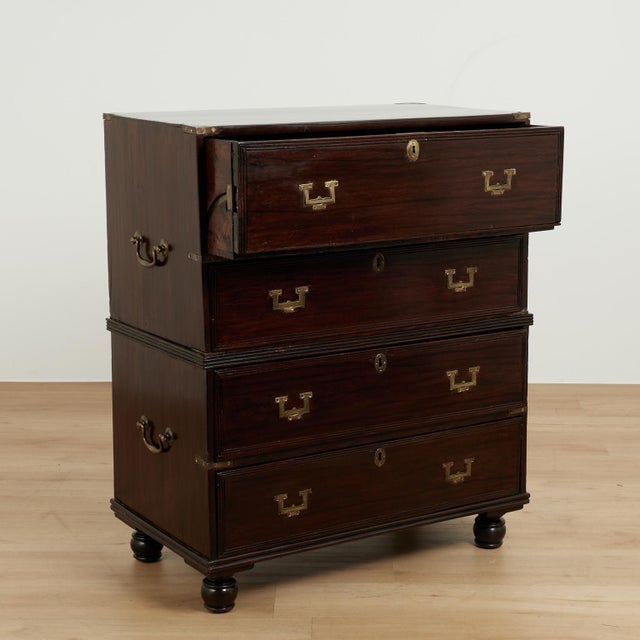 English Antique English British Colonial Campaign Chest With Pullout Desk For Sale - Image 3 of 18