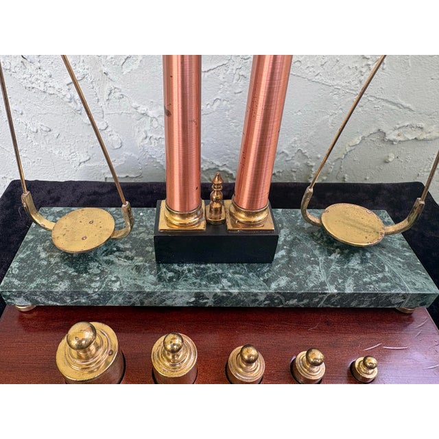 Franklin Mint 150th Anniversary Gold Rush Brass Balance Scale With Marble Base & Weights For Sale - Image 9 of 12