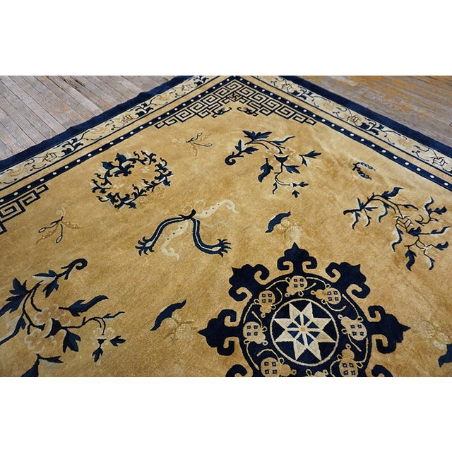 Chinese 1880s Beige Medallion Floral Antique Chinese Peking Rug 8' 3" X 10' Hand Knotted Wool Carpet For Sale - Image 3 of 7
