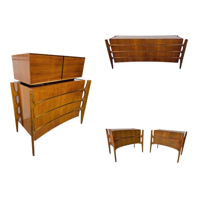 Mid-Century Swedish Modern William Hinn Sculptural Walnut 4-Piece Bedroom Set For Sale