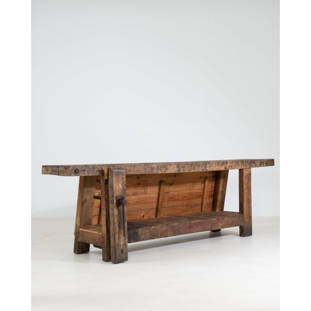 Carpenter's Workbench Table, Antique, Belgium, 20th Century For Sale In Greensboro - Image 6 of 11
