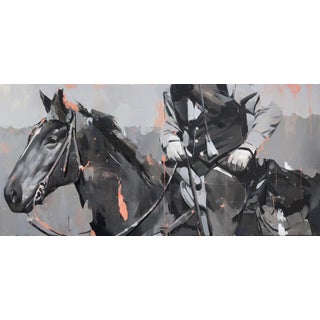Rider by Alpay Efe | Oil on canvas of a rider on a horse in grayscale tones. For Sale