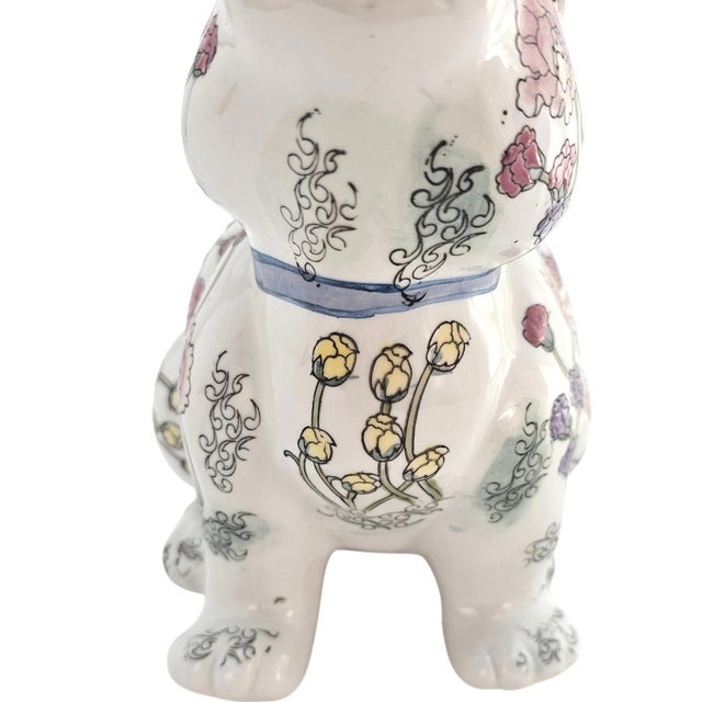 Late 20th Century Vintage Botanical Floral Porcelain Rabbit Figurine 10.5" For Sale - Image 5 of 15