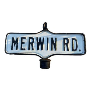 Vintage or Antique Incased Metal Double Sided “Merwin Rd” Street Sign For Sale