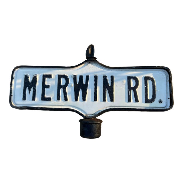 Vintage or Antique Incased Metal Double Sided “Merwin Rd” Street Sign For Sale