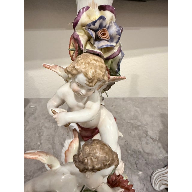 Von Schierholz Handmalerei Dresden Cherub Putti Flower Candle Holders-Pair For Sale In Dallas - Image 6 of 12