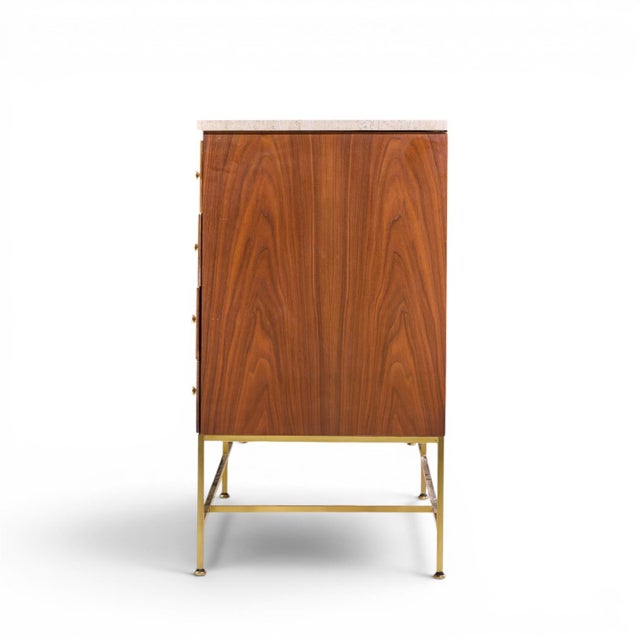 Mid 20th Century Paul McCobb for Calvin Irwin Collection Mid Century Mahogany, Brass and Travertine Double Dresser For Sale - Image 5 of 8