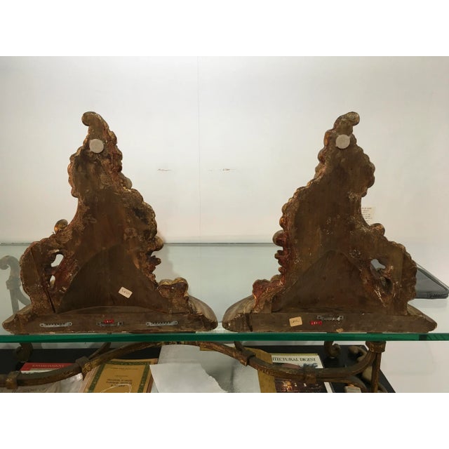 Pair of 19th Century Italian Rococo Giltwood Wall Shelves With Original Gold Leaf For Sale - Image 9 of 12