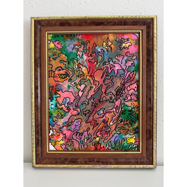 Abstract Serg Graff "Wonder Tangle=I" Abstract Acrylic Painting Framed Outsider Art Coa For Sale - Image 3 of 11