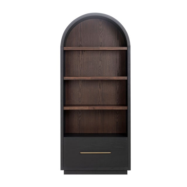Boho Chic Marlow Black Wood Bookcase with File Drawer For Sale - Image 3 of 9