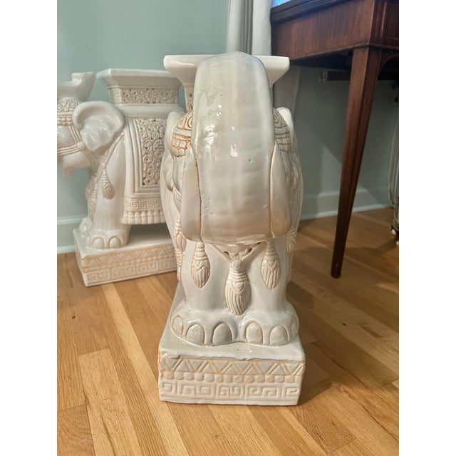 White 1950’s or 1960’s Large 21.5”h White Chinoiserie Elephant Stools - A Pair For Sale - Image 8 of 12