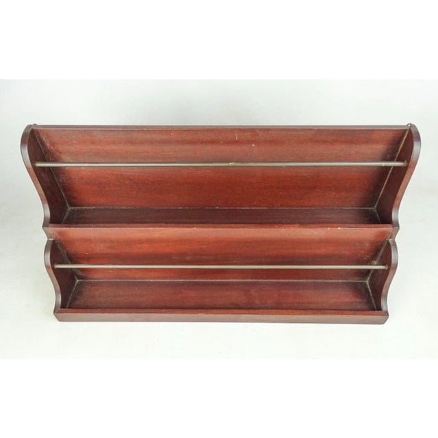 Handsome vintage mahogany wall-mounted letter rack featuring two graduated storage compartments accented by brass gallery...