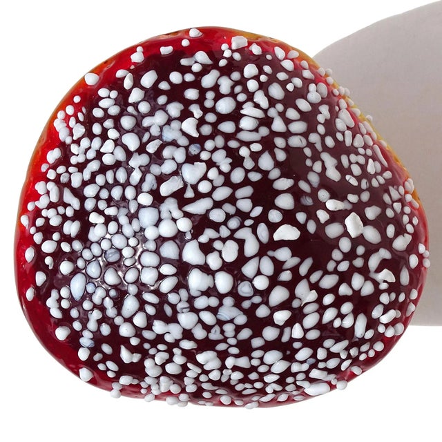 Mid 20th Century Murano Deep Red Orange White Spots Vintage Italian Art Glass Mushroom Toadstool Paperweight Sculpture For Sale - Image 5 of 7