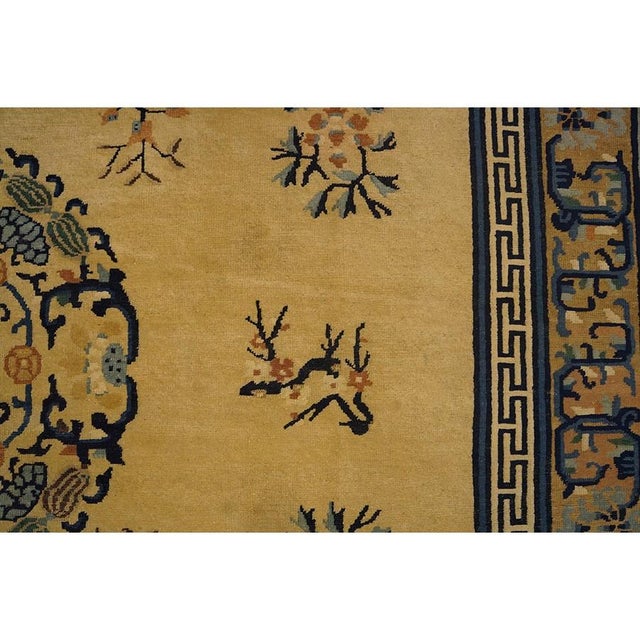 1920s 1920s Beige Floral Classic Greek Key Deco Antique Chinese Peking Knotted Rug For Sale - Image 5 of 10