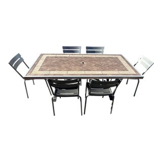 Beautiful Aluminum Patio Set With Stone Top Table and 6 Chairs ~ For Sale