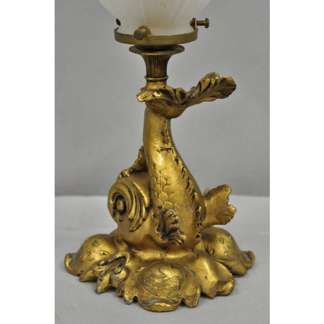 Gold Antique French Art Nouveau Small Gold Gilt Metal Figural Dolphin Table Lamp For Sale - Image 8 of 11