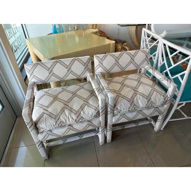 Vintage Pair of Newly Upholstered Palm Beach Club Parsons Arm Chairs Armchairs For Sale - Image 13 of 13